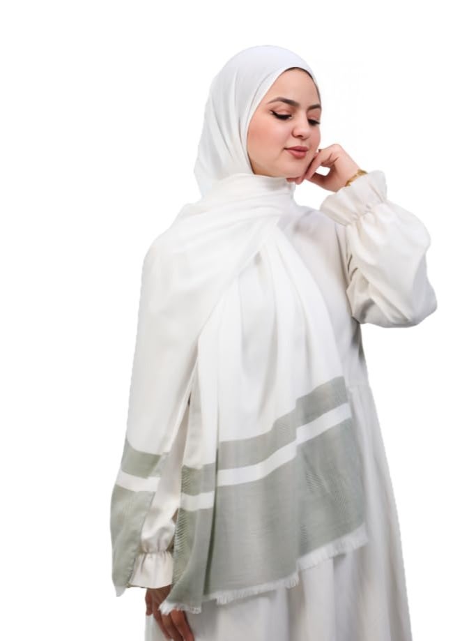 FLOWER Signature Timeless Luxury Ultra Soft Breathable Premium Pure Cotton Veil With Elegant Silky Smooth Finish – Lightweight & Comfortable – Off-White & Olive 80x200cm - Image 1